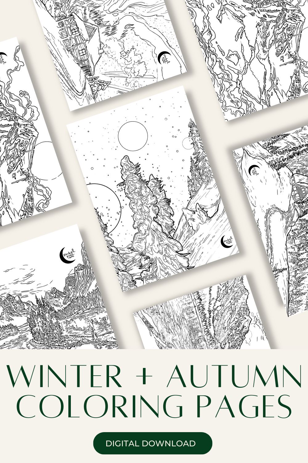 Winter + Autumn // 6 Coloring Pages // Digital Download – Rachel Pohl Art